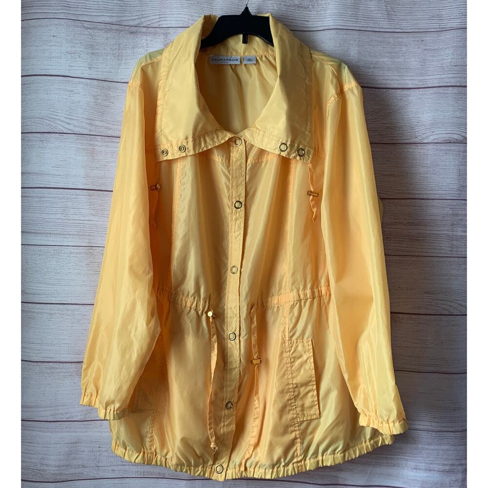 Sag Harbor Yellow Windbreaker Jacket Snap Button Front Tie Waist Size Pockets 2X